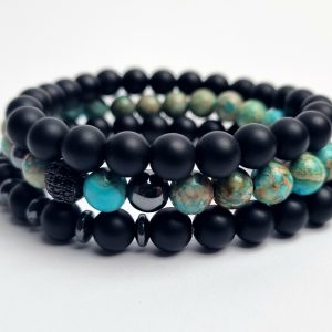 armband mannen zwart natuursteen blauw kralen