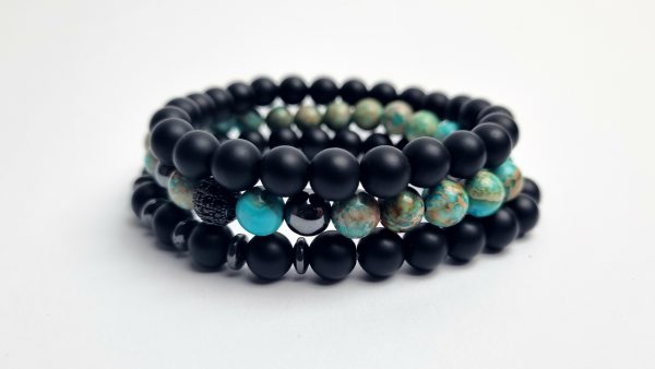 armband mannen zwart natuursteen blauw kralen