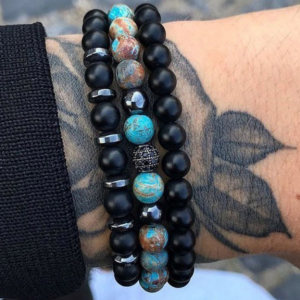 armband mannen zwart natuursteen blauw kralen