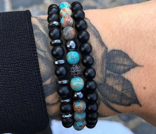 armband mannen zwart natuursteen blauw kralen